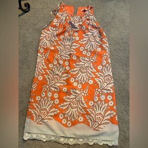 LOFT Orange and White Floral Pencil Skirt